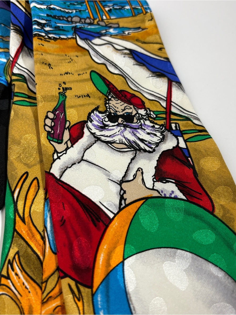 VTG Addiction Silk Christmas Tie Santa Beach Ball Reindeer 90s Holiday Novelty